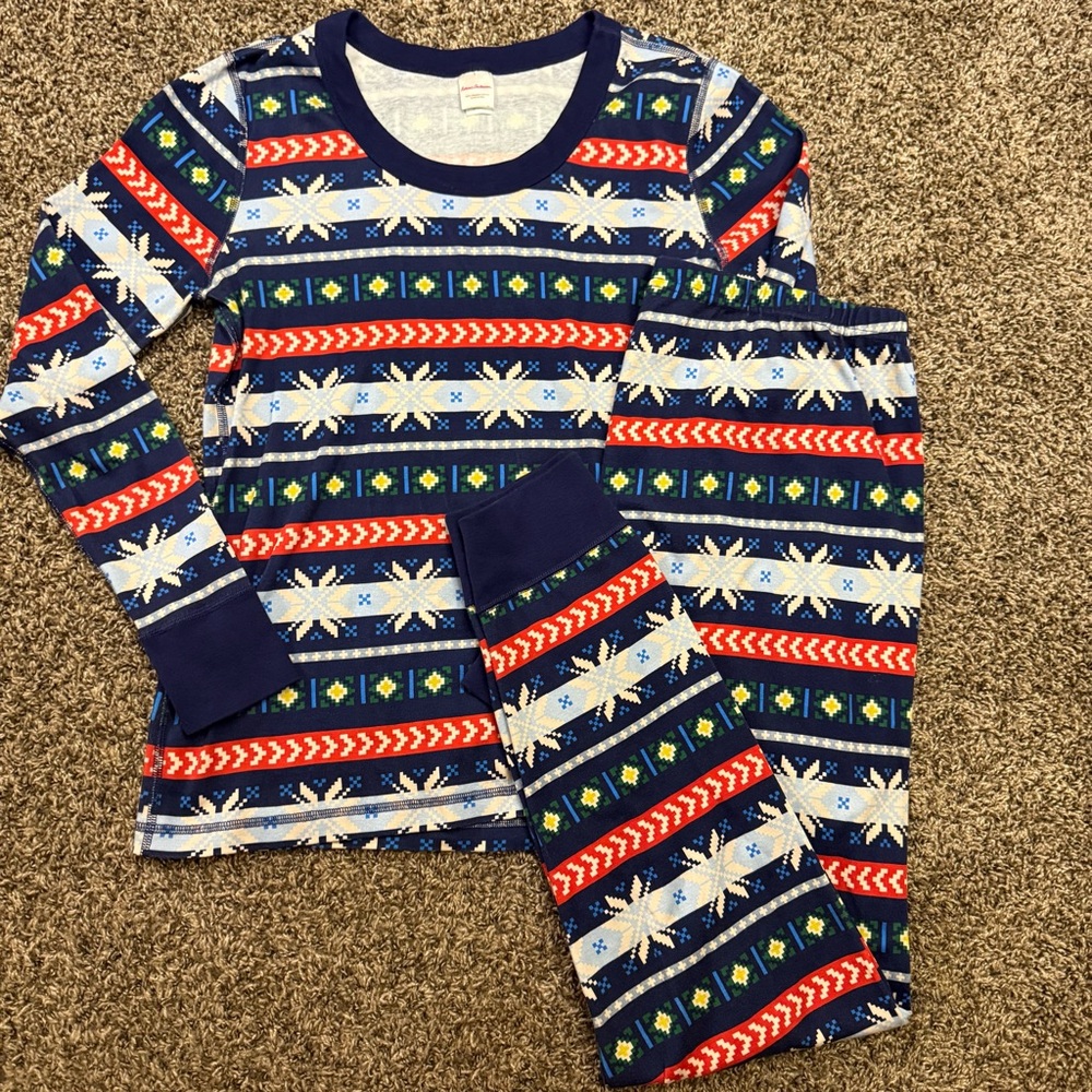 Hanna Andersson Holiday Long Pajama Set Women’s Top Size L & Pants XL Cotton EUC